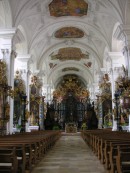 Vue intérieure de la Klosterkirche baroque de Rheinau. Cliché personnel (sept. 2008)