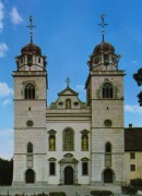 Vue de la Klosterkirche de Rheinau (en réfection en sept. 2008). Crédit: //de.wikipedia.org/