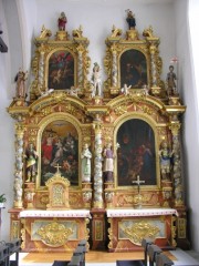 Vue de l'autel double latéral Sud (à droite) provenant de Zoug (1662). Cliché personnel