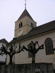 Une dernière vue du temple de St-Aubin-Sauges. Cliché personnel (fév. 2009)