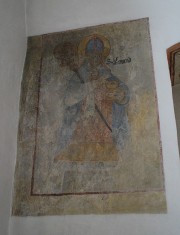 Peinture murale dans la chapelle baptismale romane: Saint Conrad, évêque de Constance. Cliché personnel