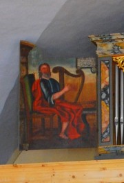 Volet gauche de l'orgue: le roi David jouant de la harpe. Cliché personnel