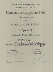 Premier Prix de piano, Lausanne, mai 1962