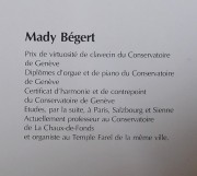 Qualifications de mon professeur de Clavecin, Mady Bégert. Cliché personnel