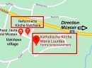 Carte montrant les emplacements des 2 églises de Valchava. Source: Viamichelin