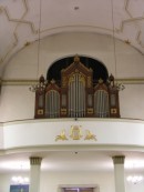 Vue de l'orgue de Courroux, instrument Goll de 1887, restauré par Kuhn, puis Füglister. Cliché personnel