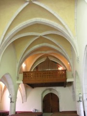 La Sagne, vue de la nef du Temple avec l'orgue en ouest. Cliché personnel