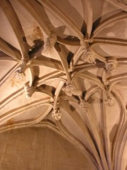 Vue des voûtes avec les clefs pendantes de style gothique tardif. Cliché personnel