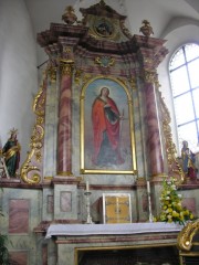 Vue de l'autel de la chapelle des fonts baptismaux. Autel baroque le plus pur du sanctuaire. Cliché personnel