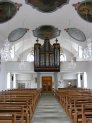 Vue de la nef en direction de l'orgue Moritz Mooser (1844). Cliché personnel
