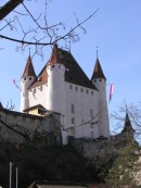 Le château de Thoune, vue depuis le parking de l'hôpital (au zoom). Cliché personnel (fév. 2008)