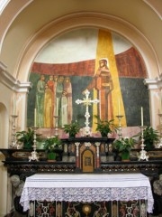 Vue de la chapelle latérale droite, avec la fresque de R. Pasotti (1964). Cliché personnel