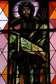 Détail du vitrail de St Nicolas de Flue. Cliché personnel
