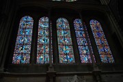 Les cinq lancettes vitrées du transept Nord (13ème s.). Cliché personnel