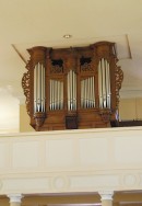 Vue de l'orgue Silbermann (1779) de l'église de Blodelsheim. Cliché personnel (août 2009)