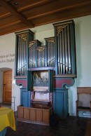 Vue de l'orgue de l'église d'Affoltern im Emmental (vers 1989 environ selon le carnet d'entretien). Cliché personnel (sept. 2010)