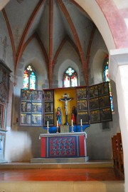 Le choeur de la Sakramentskapelle avec son retable attribué aux Maîtres à l'Oeillet (fin du 15ème s.). Cliché personnel
