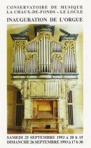 Orgue. Conservatoire, La Chaux-de-Fonds. Manufacture de St-Martin. Inauguré en 1993. Composition ci-dessous