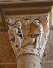St-Benoît ressuscite un enfant devant son père anxieux (un grand chef-d'oeuvre de Vézelay). Cliché personnel