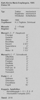 Les jeux de l'orgue Füglister. Source: site P. Fasler, Bâle