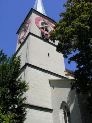 La flèche de la Stadtkirche de Burgdorf. Cliché personnel (août 2007)