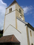 Temple de St-Aubin-Sauges, clocher du 15ème s. Cliché personnel agrandissable