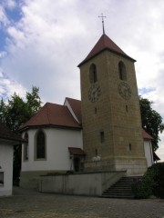 Vue de l'église d'Aarberg restaurée. Cliché personnel (août 2007)