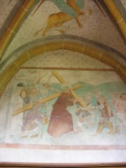 Une des magnifiques peintures murales découvertes dans le choeur (15ème s.). Cliché personnel