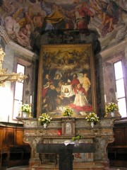 Vue du choeur de l'église avec le fameux Couronnement de la Vierge de G. Serodine (vers 1600-1630). Cliché personnel