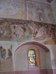 La Neuveville. Blanche Eglise: vue partielle des fresques de la fin du Moyen-Âge. Cliché personnel